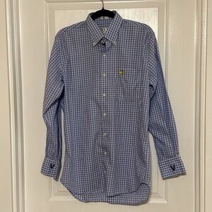 Peter Millar Masters Tournament Shirt Mens Medium Blue Gingham V Cuff Cotton